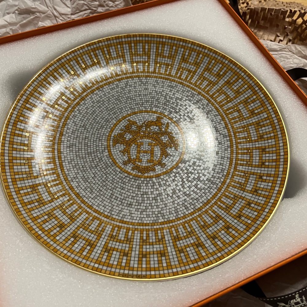 🆕 Hermes Mosaique Au24 Gold Dessert Plate - Set of 2
